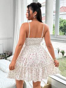 Flirla 大码女式蕾丝拼布和碎花浪漫优雅及膝度假吊带裙 - 彩色 - 查看 2