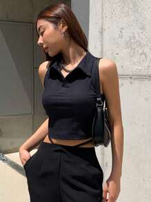 DAZY Polo Neck Crop Tank Top Festival