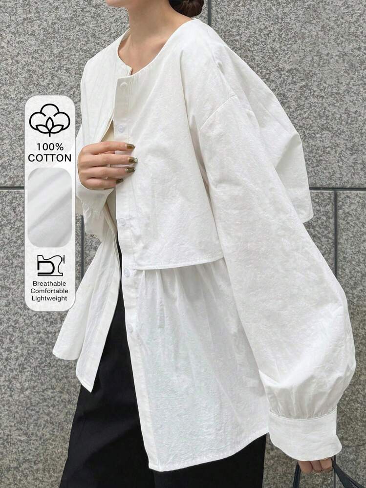 FRIFUL Blusa casual holgada de un solo pecho con cuello de volantes y hombros caídos de unicolor para mujer, otoño - Blanco - Añade 1