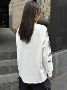 DAZY Text Design Raglan Sleeve T-Shirt Keep Tryin EFFORT SHOULD BE A HABIT NOT A WHIM Long Sleeve Women Tops - White - View 2