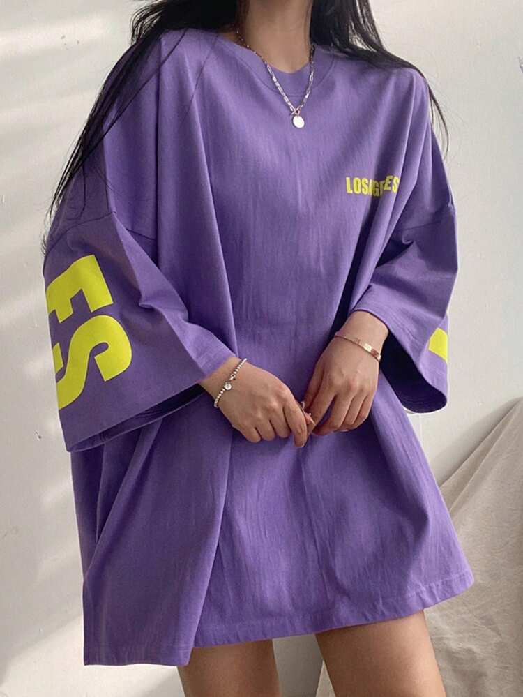 Short Sleeve Drop Shoulder T-Shirt With Letter Print Oversized T-Shirt