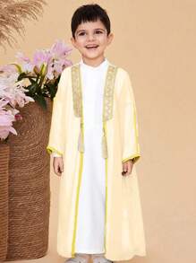 SHEIN 2pcs Set: Long Sleeve Cardigan Jacket And Undershirt For Young Boy