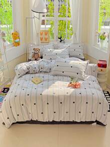 3pcs Minimalist Solid Color & Heart Multicolor Line Print Duvet Cover Set (1 Duvet Cover + 2 Pillowcases, Without Inserts), Soft & Comfortable, Machine Washable