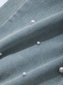 FRIFUL Jeans de pierna ancha casual y desgastados decorados con perlas para mujeres