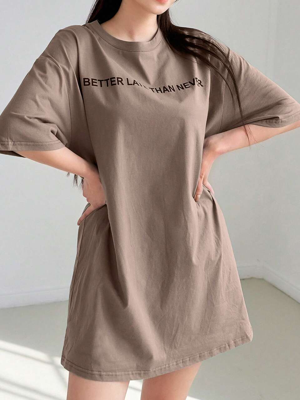Women's Casual Daily Letter Print Round Neck Short Sleeve Mid-Length Dress, Summer Petite Sundress