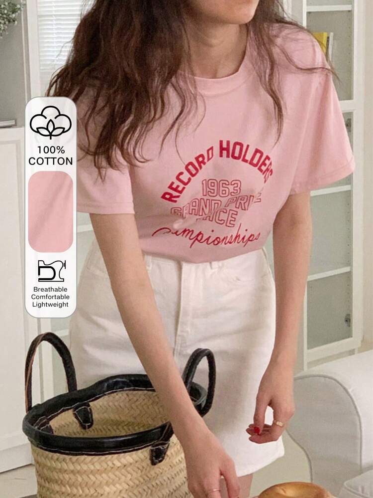 Women's Casual Loose Fit Drop Shoulder T-Shirt With Letter & Number Print For Summer,Graphic Tees Easter