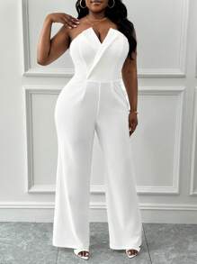 Slaydiva Combinaison de bureau ajustée blanche casual grande taille