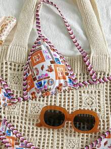 Swim Vcay 2 件套 Springbreak 女式夏季随机颜色印花细肩带上衣和高腰比基尼泳裤泳装套装 - 彩色 - 查看 3