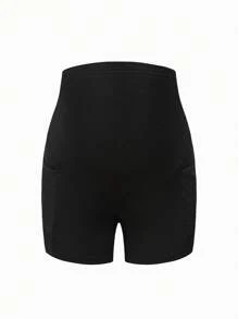 SHEIN Maternity Casual Solid Color High Waist Body-Con Short Leggings