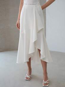 MOTF PREMIUM ASYMMETRICAL RUFFLE HEM SKIRT - White - View 3