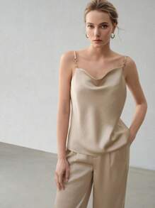 MOTF PREMIUM 垂坠链条吊带背心 - 卡其色 - 查看 3