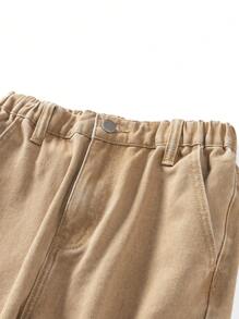Tween Boy' Casual Fashionable Washed Denim Cargo Pants - Khaki - View 5