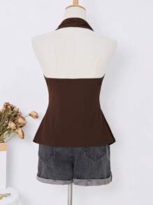 Elamini Women's Hippie Hippie Sun Totem Embroidered Vintage Bohemian Halter Neck Tank Top, Spring/Summer - Coffee Brown - View 2