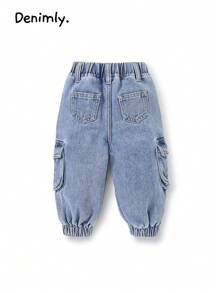 婴幼儿男孩时尚舒适宽松水洗中蓝色牛仔裤 - 中等水洗藍 - 查看 2