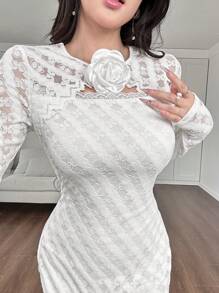 Modelyn Robe de dentelle à taille affinée avec décoration de fleurs de rose