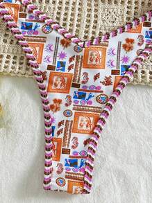 Swim Vcay 2 件套 Springbreak 女式夏季随机颜色印花细肩带上衣和高腰比基尼泳裤泳装套装 - 彩色 - 查看 4