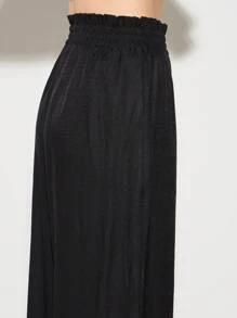 AiiRZ Pantalones palazzo de pierna ancha de lino con cintura elástica, para playa, resort, vacaciones, verano, transpirables, fluidos, con bolsillos, casuales