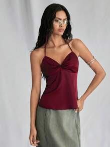 SHEIN Unity 1 chiếc áo hai dây mảnh màu trơn đơn giản hàng ngày dành cho nữ để mặc trong tiệc mừng năm mới - Màu Đỏ Sâu - Xem 3