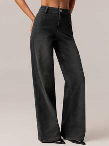 SHEIN Forever 21 春夏女士浪漫/舞会/正式/生日/90 年代/商务休闲/优雅/西部装/外出/时尚/休闲/Y2K 服装/俱乐部/办公室/鸡尾酒会/复古/紧身/狂欢服装/搞笑/优雅/老钱/街头服饰/度假/乡村音乐会/工作/端庄/春假/单身女郎服装/音乐会/坏人/基本款/毕业/蓝色水洗/低腰/宽松/直筒/阔腿/牛仔装/黑色牛仔裤 - 黑色 - 查看 4