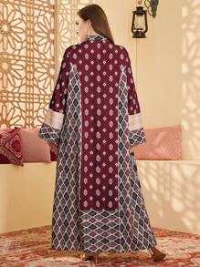 Al Najma Plus Size Elegant V-Neck Floral Patchwork Dress - Multicolor - View 2