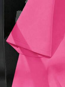 SHEIN EZwear 加大码女式心形图案圆领短袖 T 恤，休闲宽松套头衫，加大码，适合夏季 - 玫紅色 - 查看 3