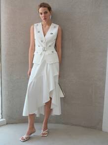MOTF PREMIUM ASYMMETRICAL RUFFLE HEM SKIRT - White - View 7