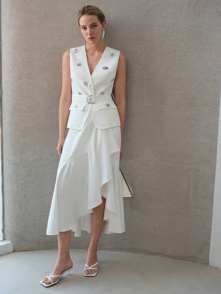 ASYMMETRICAL RUFFLE HEM SKIRT