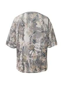 INAWLY Áo thun cổ tròn tay ngắn in họa tiết cành cây cỡ lớn cho nữ - trắng - Xem 2