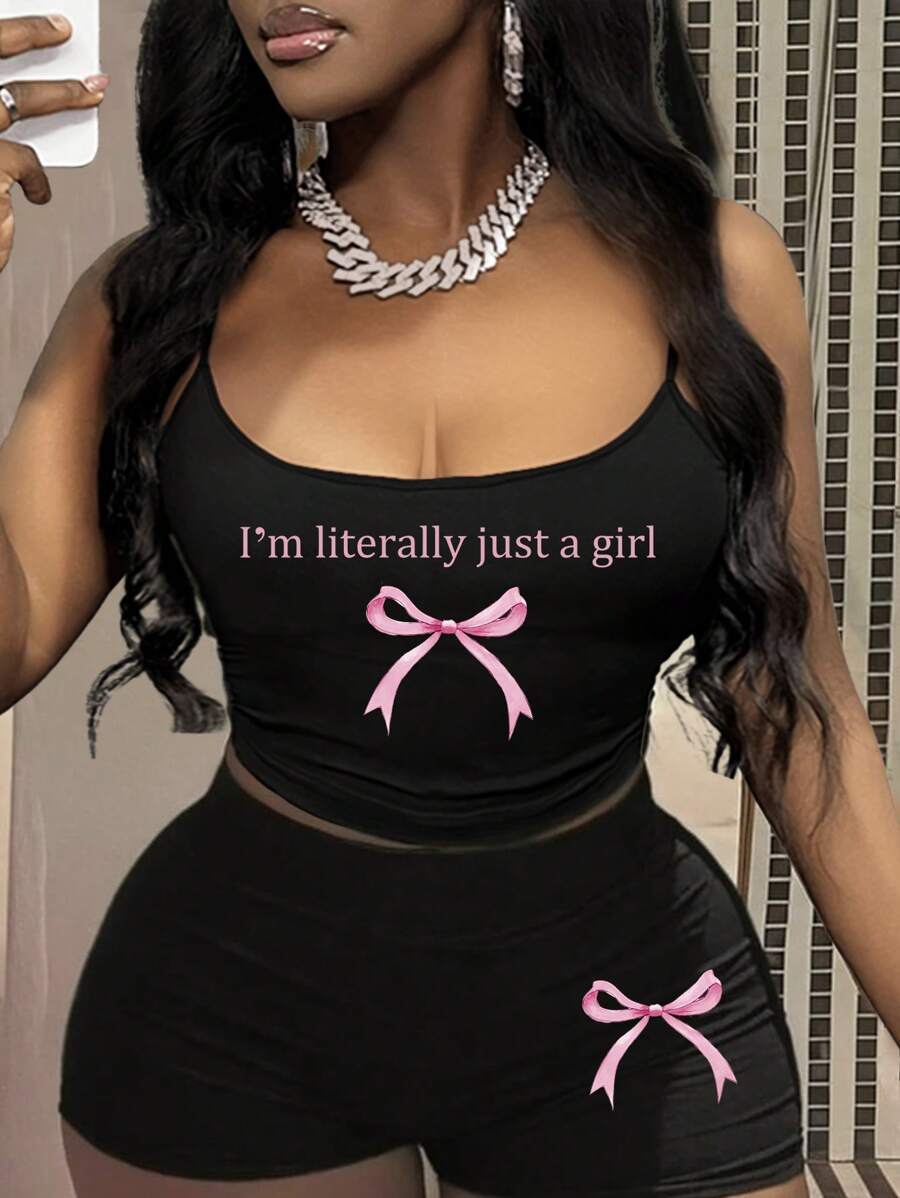 Slaydiva Bộ đồ 2 mảnh gợi cảm tối giản giản dị + quần short bó cho nữ - màu đen - Xem 1