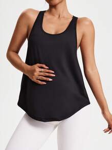 SHEIN Nueva camiseta de tirantes de color liso con costuras para maternidad, moda deportiva casual para yoga y actividades al aire libre