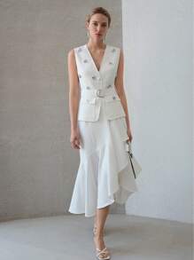 MOTF PREMIUM 系腰带亮片无袖夹克 - 白色 - 查看 6