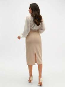 CLARA VERO Falda sólida de color elegante y casual para la oficina para mujeres