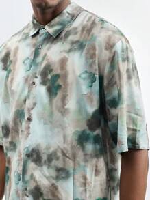 Maija 男士扎染印花短袖单排扣休闲时尚衬衫