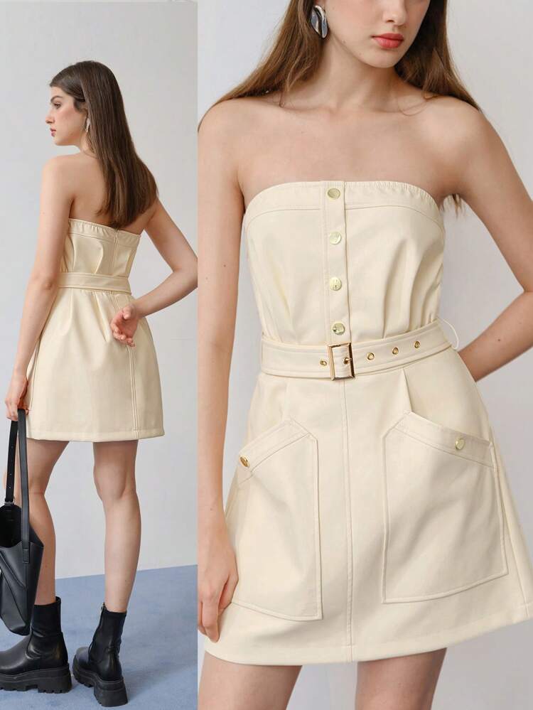 MOTF STUDIO PU LEATHER BELTED MINI TUBE DRESS,SPRING/SUMMER
