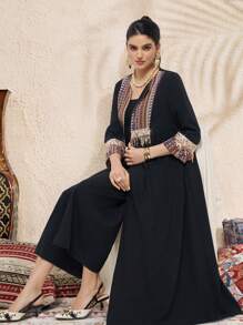 Al Najma 2pcs Women Solid Color Patchwork Simple Jacket & Dress Set