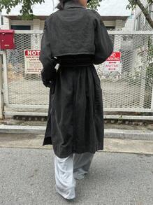 DAZY Women's Front Button Long Sleeve Pocket Minimalist Long Denim Jacket,Fall Clothes - Black - View 6