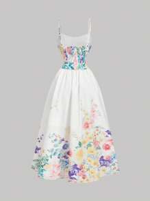 SHEIN MOD 带蝴蝶结的花卉印花女式连衣裙 - 彩色 - 查看 2