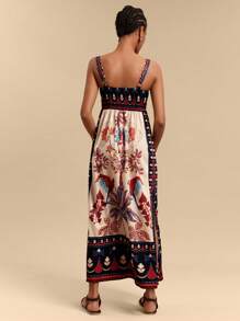 Travachic 女士花卉印花褶饰细肩带开衩连衣裙，度假装 - 彩色 - 查看 2