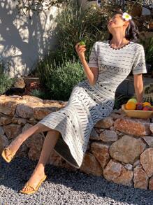 DAZY Geometric Pattern Round Neck Loose Women Midi Dress Boho Sundress,Casual Women Dresses Vacation - Black - View 8