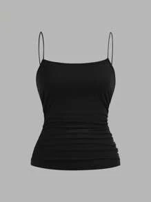 SHEIN EZwear 4 件套女士纯色修身吊带背心套装，侧面有褶皱，适合夏季 - 彩色 - 查看 5