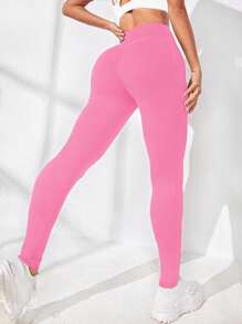 Easithlete 女式高腰紧身裤，双层口袋，适合瑜伽、跑步和锻炼 - 玫紅色 - 查看 2