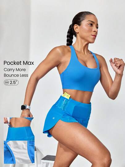 GLOWMODE 2.5'' VitalSwift Pocket Max Quick-Dry Ultralight Kangaroo Multi-Pocket High-Rise Waist Adjustable Drawstring Waist Running Shorts With Built-In Anti-Odor Underwear Workout Running Training