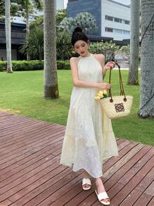 DAZY Women Fashionable Lace Sleeveless Halterneck Dress Summer Sundress,Casual Women Dresses