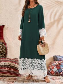 SHEIN LUNE Women's Minimalist Casual Long Dress, Everyday Wear - Green - View 6