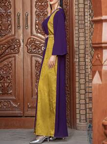 Layrah Multi-Colored Handmade Embellished Long Sleeve Arabian Dress, Modest Kaftan For Evening Party/Wedding Guest/Anniversary - Multicolor - View 8