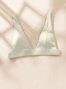 Swim Basics 2pcs/Set Spring/Summer 2025 Textured Vertical Striped Bikini Top, Suitable For Beach, Vacation And Daily Wear - Beige - View 5