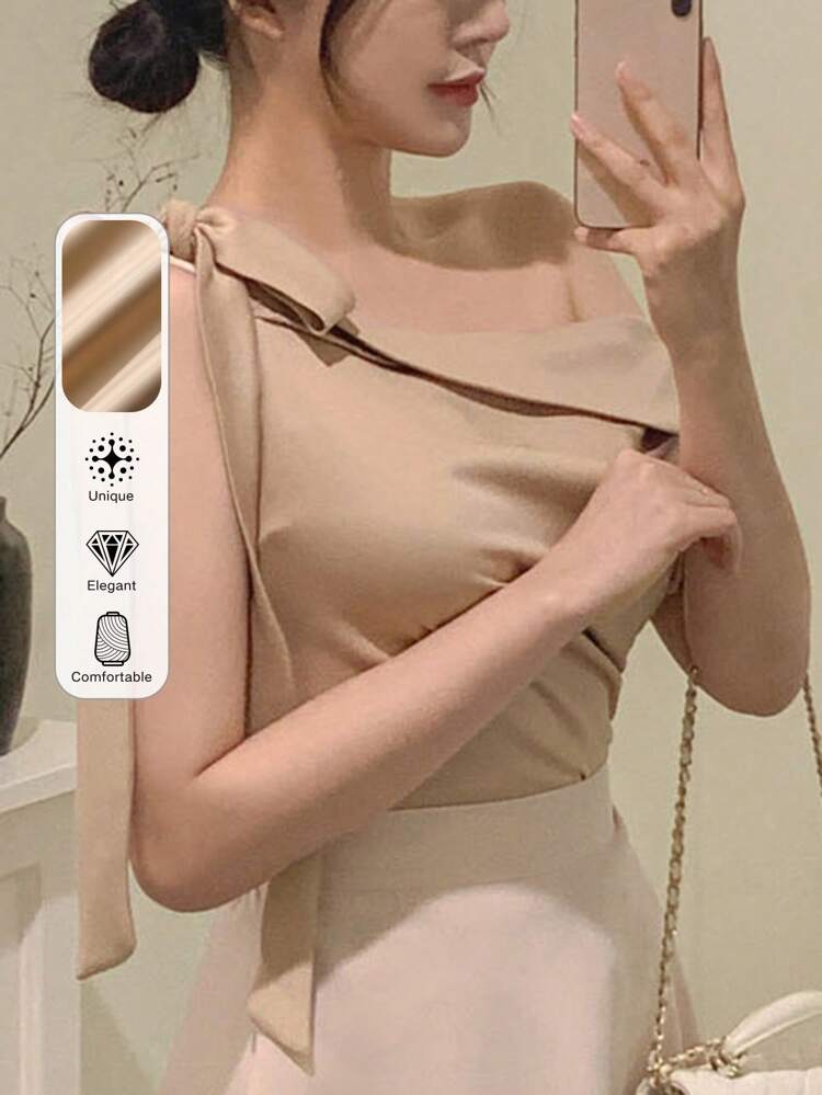 Ladies' Solid Color Simple Daily Oblique-Shoulder Shirt Going Out Tops Fall