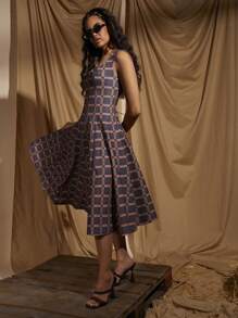 COSMINA Abito mini elegante e vacanziero in stile plaid con lacci, primavera/estate