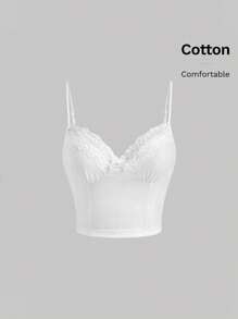 SHEIN MOD Áo Cami Ren Ôm Vừa Màu Trắng Tương Phản - trắng - Xem 5