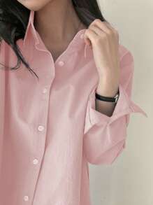 DAZY Women Solid Color Turn-Down Collar Long Sleeve Shirt With Front Buttons,Long Sleeve Tops